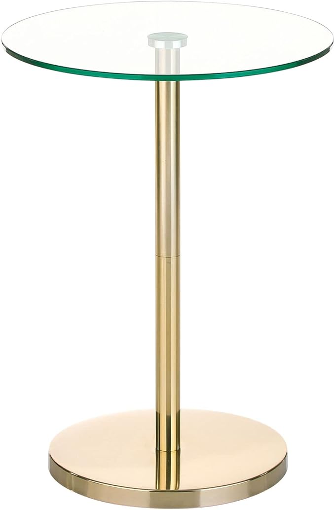 mDesign Glass Top Side/End Drink Table - Tall Modern Round Accent Metal Nightstand Furniture for Living Room, Dorm, Home Office, and Bedroom - 16" Round - Clear/Soft Brass