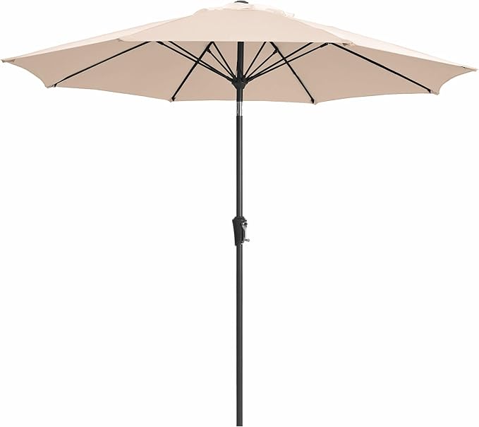 JEAREY 9FT Outdoor Patio Umbrella,Market Table Umbrella with 8 Fiberglass Ribs, Pool Umbrella with Tilt and Crank, UV Protection Lightweight & Wind-Resistant for Lawn, Garden, Deck and Backyard, Beige