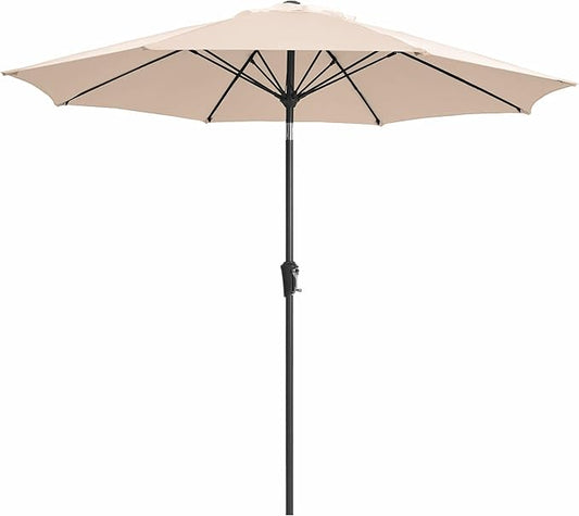 JEAREY 9FT Outdoor Patio Umbrella,Market Table Umbrella with 8 Fiberglass Ribs, Pool Umbrella with Tilt and Crank, UV Protection Lightweight & Wind-Resistant for Lawn, Garden, Deck and Backyard, Beige