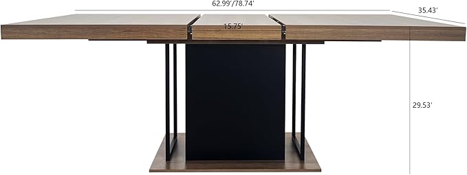 63" - 79" Extendable Dining Room Table, Expandable Kitchen Table for 6 to 10 People, Modern Wood Conference Table, Large Farmhouse Dining Table(Brown & Black)