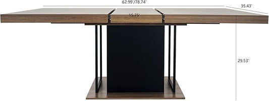 63" - 79" Extendable Dining Room Table, Expandable Kitchen Table for 6 to 10 People, Modern Wood Conference Table, Large Farmhouse Dining Table(Brown & Black)