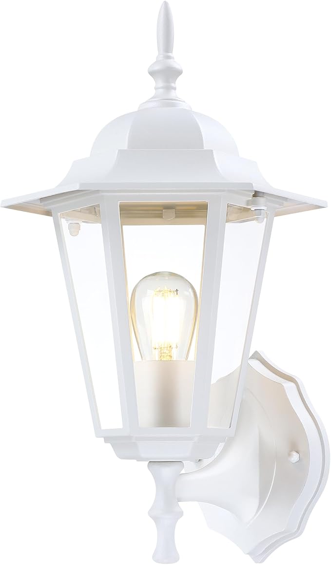 Outdoor Wall Lantern, Exterior Waterproof Wall Light Fixtures with Clear Glass, Die-Aluminum Porch Light, Anti-Rust Outside Lighting for Patio Front Door Entryway, Matte White, 1-Pack