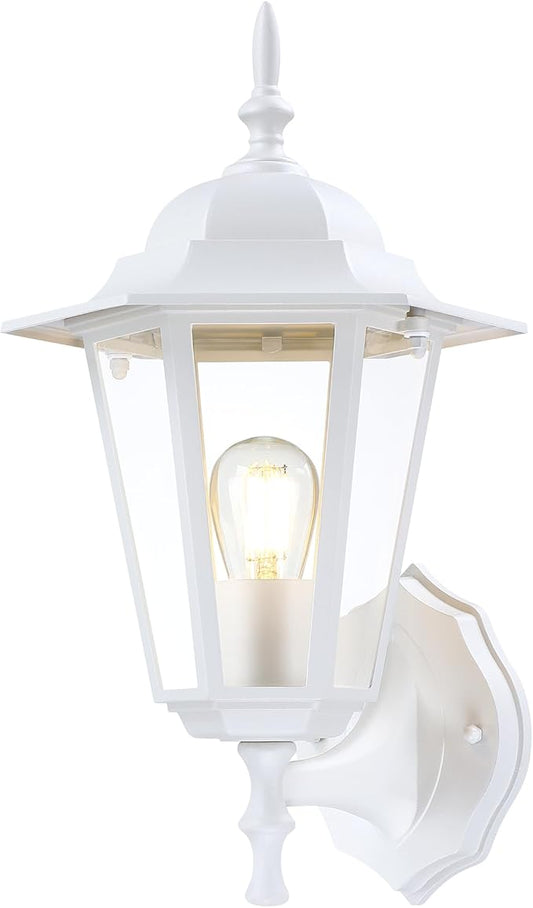 Outdoor Wall Lantern, Exterior Waterproof Wall Light Fixtures with Clear Glass, Die-Aluminum Porch Light, Anti-Rust Outside Lighting for Patio Front Door Entryway, Matte White, 1-Pack