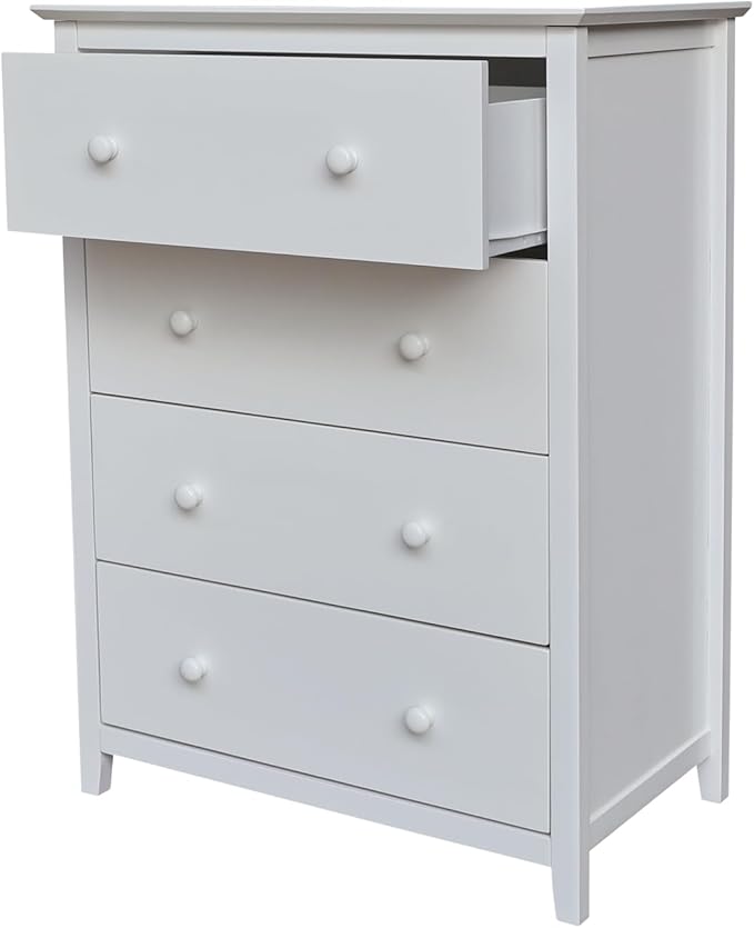 International Concepts Solid Wood Bedroom Dresser/Chest with 4 Drawers in White