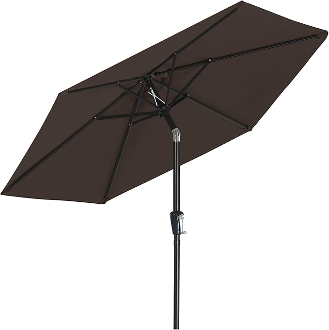 MASTERCANOPY 7.5FT Patio Umbrella with Push Button Tilt and Crank, Outdoor Market Umbrella with 6 Sturdy Ribs, UV Protection & Waterproof for Garden, Deck, Backyard, Pool (Brown)