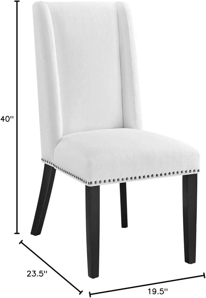 Modway Baron Upholstered Fabric Tall Back Dining Parsons Chair with Nailhead Trim in White 23.5 x 19.5 x 40