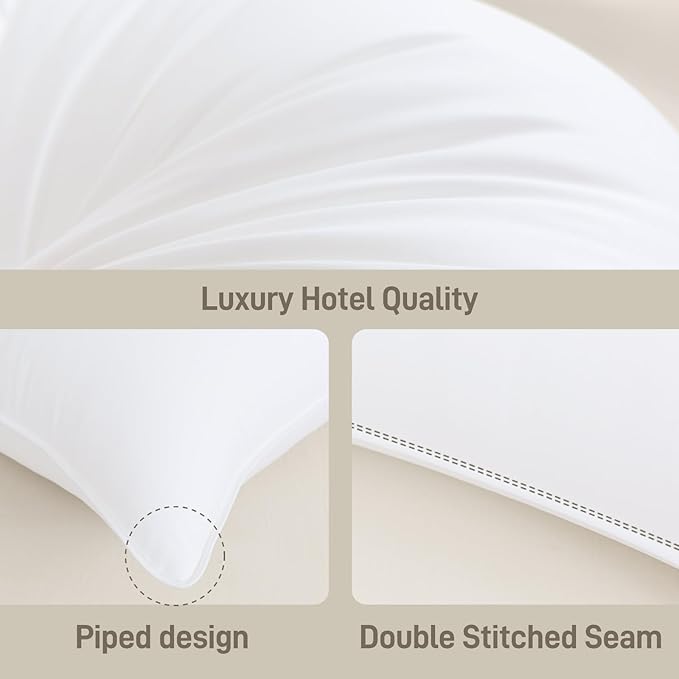 Hypoallergenic Bamboo Viscose Shell, Soft King Size Bed Pillow with Down Alternative Filling, Oeko-Tex Certified, Luxury Hotel Quality for Stomach, Back and Side Sleepers