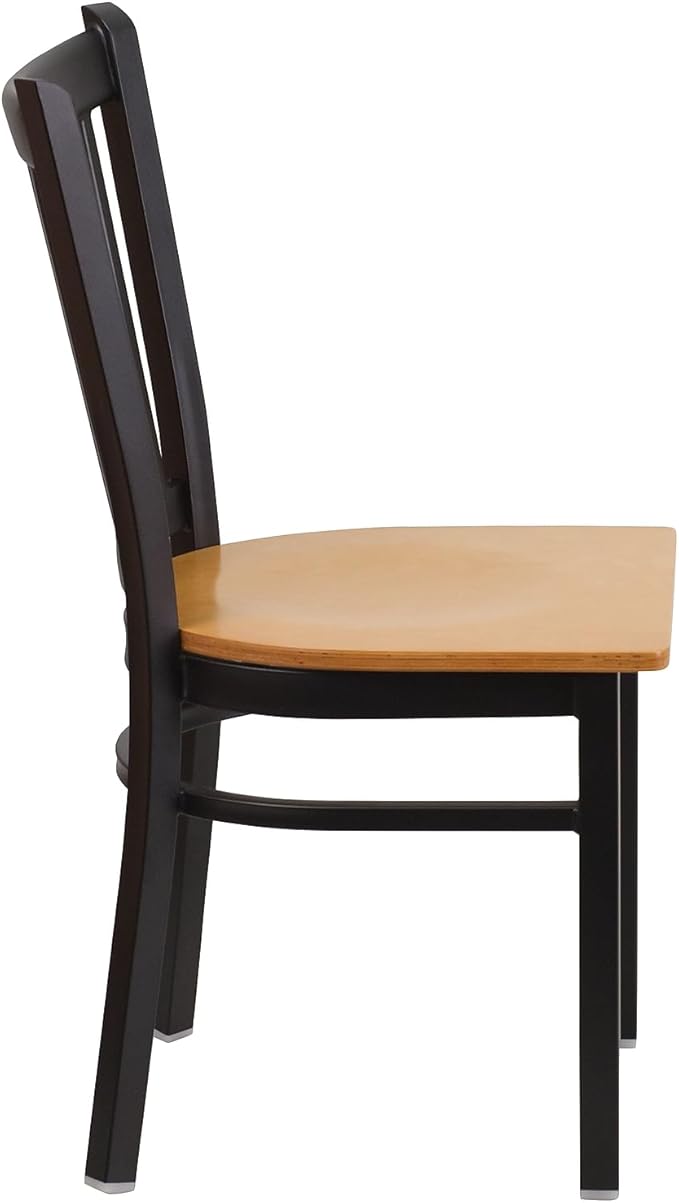 Flash Furniture 2 Pack HERCULES Series Black Vertical Back Metal Restaurant Chair - Natural Wood Seat