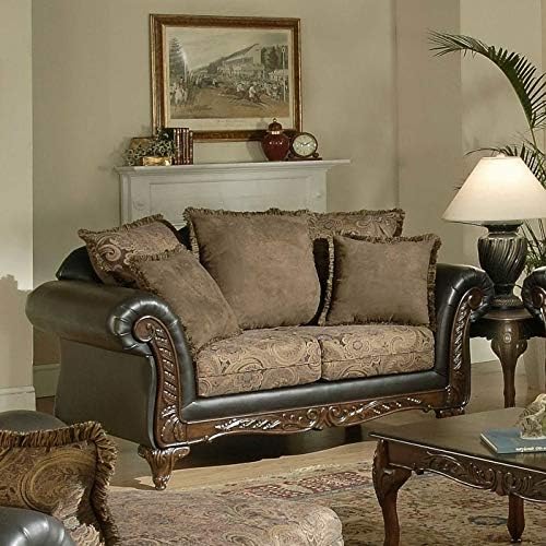 Roundhill Furniture San Marino 2-Tone Fabric Loveseat, Chocolate & San Marino 2-Tone Fabric Sofa, Chocolate