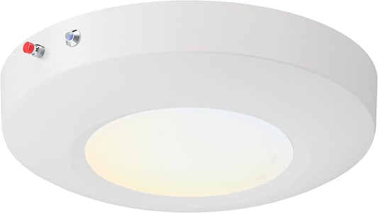 6 Inch LED Emergency Disk Light Kit with Battery Backup, Ceiling Mount Emergency Lights, Dimmable, 120-277V, 15W, 1000lm, CRI90, 5CCT Selectable, ETL & Wet Rated, White, 1 Pack