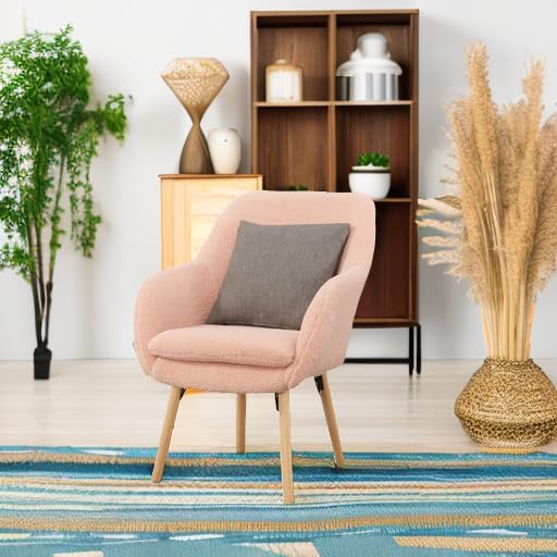 Convenience Concepts Take a Seat Charlotte Wingback Sherpa Accent Armchair 25.25" - Boho Transitional Boucle Lounge Chair for Office, Den, Living Room, Sherpa Blush