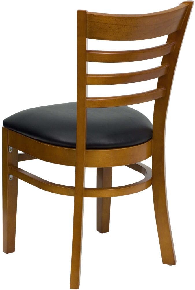 Flash Furniture 2 Pack HERCULES Series Ladder Back Cherry Wood Restaurant Chair - Black Vinyl Seat