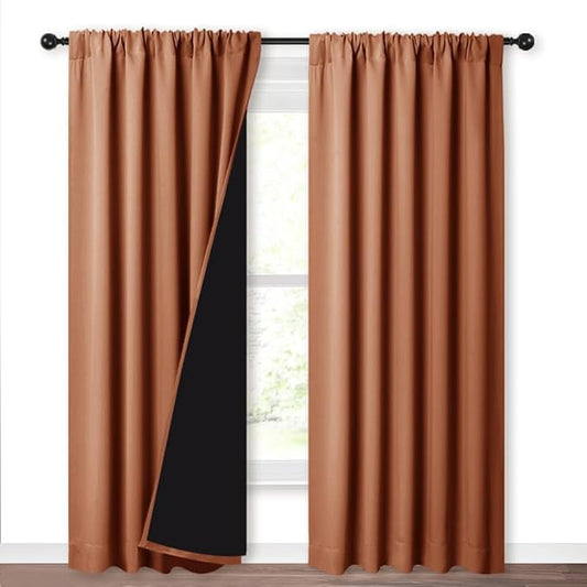 NICETOWN 100% Blackout Curtains for Living Room, Privacy Protection & Noise Reducing Drapes, Black Lined Window Treatment Panels for Patio Sliding Glass Door (Burnt Orange, 2 Pieces, W52 x L84)