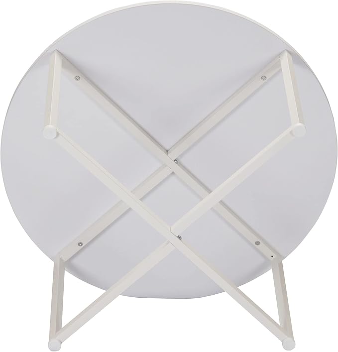 Household Essentials Jamestown Round Coffee Table Scandinavian White and White Metal
