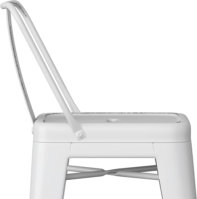 SIMPLIHOME Rayne Counter Stools (Set of 2) - 24 Inch Seat Height Metal Kitchen Seats in Distressed White, Industrial Seating for Dining Room or Kitchen with Curved Backrest and Footrest