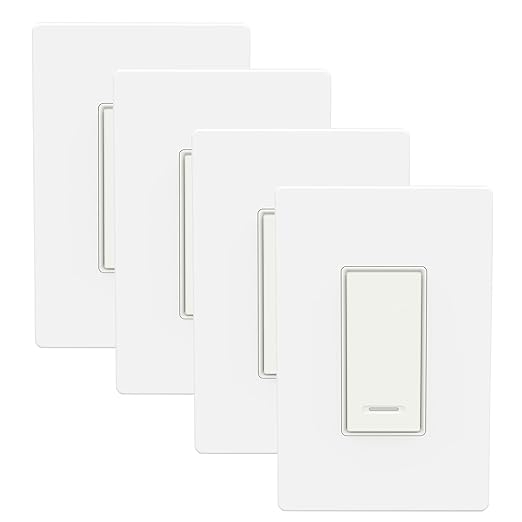 BN-LINK Smart Light Switch with Timer Function, Single Pole, 2.4GHz Wi-Fi in-Wall Switch, Neutral Wire Required, Compatible with Alexa and Google Assistant, No Hub Required, White(4 Pack)