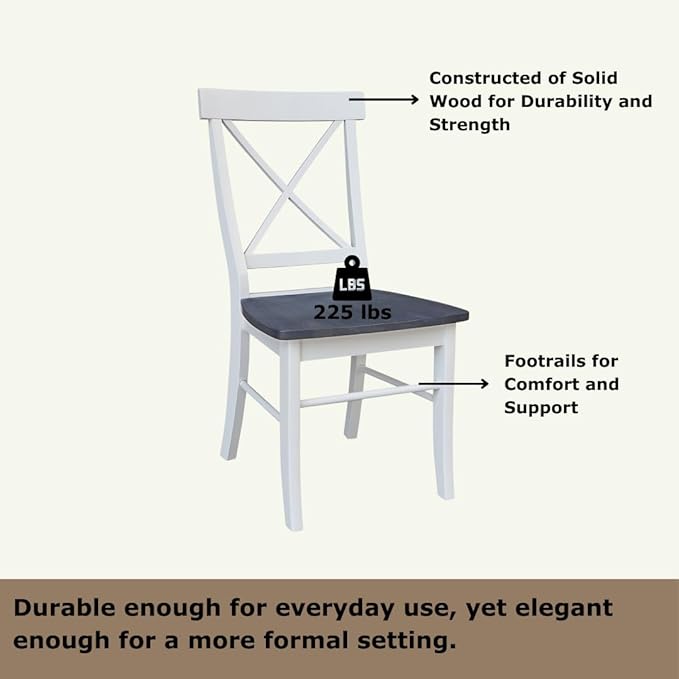 IC INTERNATIONAL CONCEPTS X-Back Solid Wood Chair - Set of 2 Chairs in White/Heather Gray