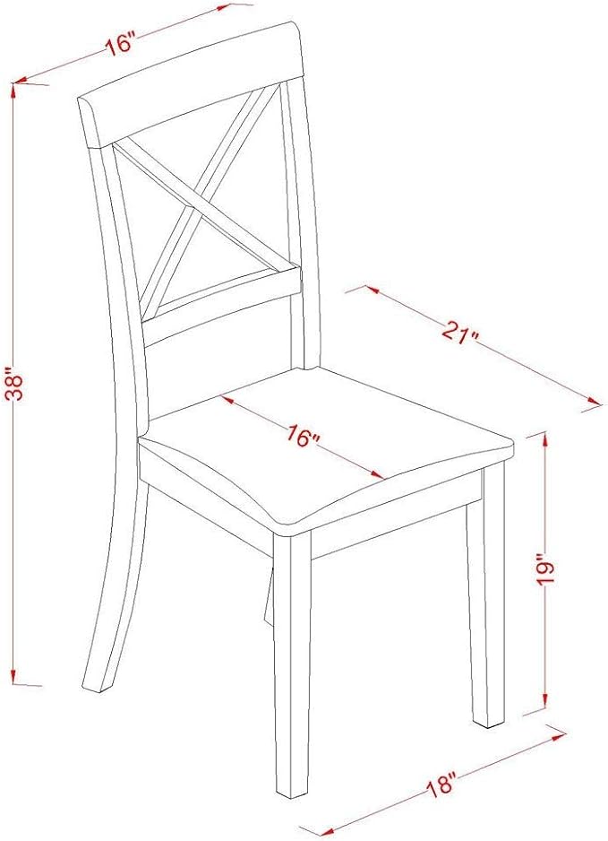 East West Furniture BOC-CAP-W Boston Dining Room Chairs - Cross Back Solid Wood Seat Chairs, Set of 2, Cappuccino