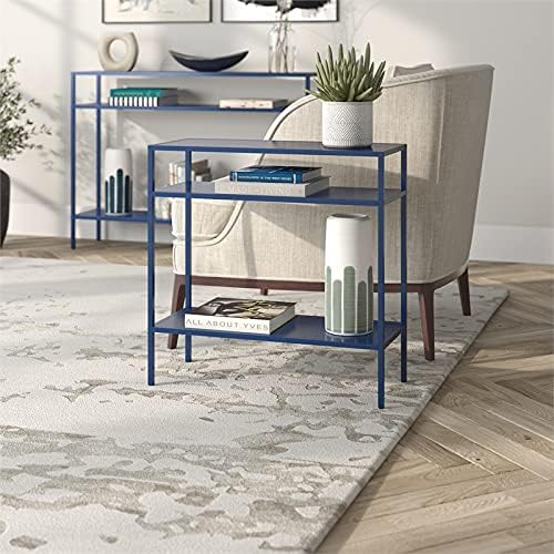 Henn&Hart 24" Wide Rectangular Side Table in Mykonos Blue, Table for Living Room, Bedroom