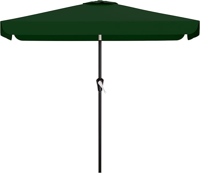 AreShark 6.5 x 10 FT Rectangular Valance Patio Umbrella, Outdoor Umbrella with Tilt and Crank, Market Table Umbrellas W/ 6 Ribs UV Protection for Garden, Deck, Backyard and Pool, Dark Green