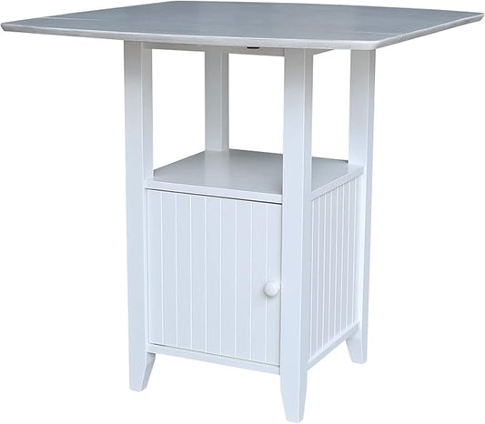 IC INTERNATIONAL CONCEPTS Dual Drop Leaf White Wood Bistro Table Counter Height with Storage