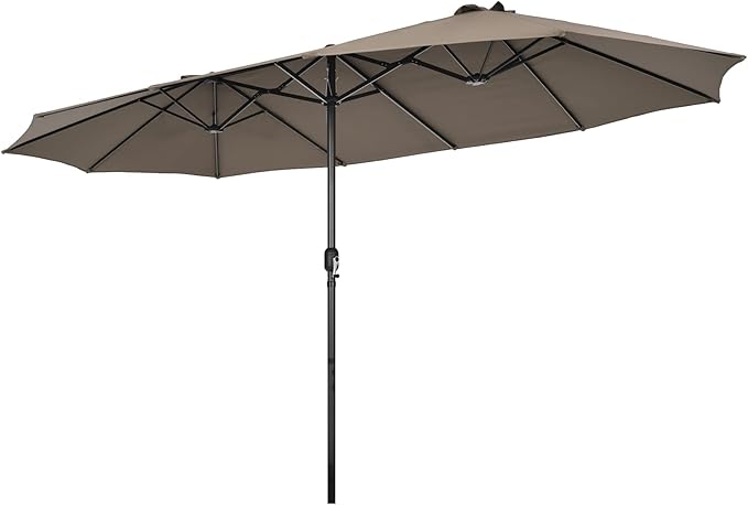 Tangkula 15Ft Double-Sided Patio Umbrella, Outdoor Extra Large Umbrella W/Hand-Crank System & Air Vents, Market Twin Umbrella W/ 12-Rib Sturdy Metal Frame for Poolside, Garden Backyard (Tan)