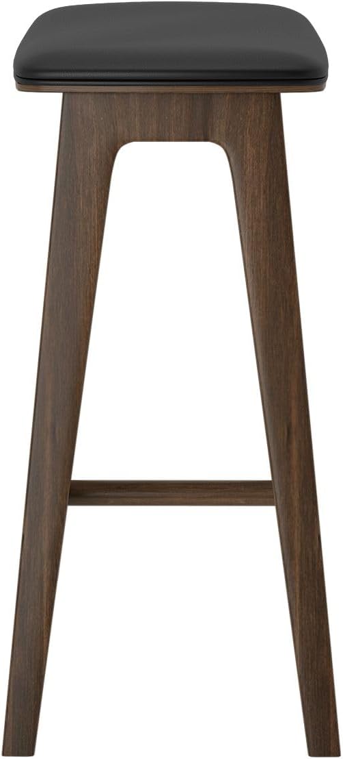 Plank+Beam Beryl Counter Height Stool - Mid-Century Modern Rubberwood Bar Stool with Faux Leather Seat, Metal Footrest, Easy Assembly, 4-Pack, Walnut/Black