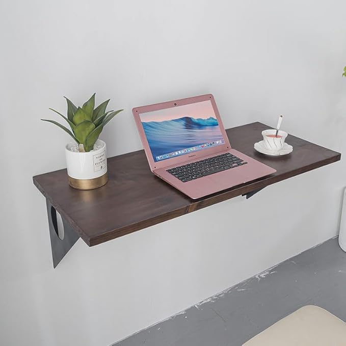 Industrial Rustic Wall Mounted Table, Dining Table Desk, Soild Pine Wood Wall Mounted Bar Tables (Walnut Color, 40" X 18")