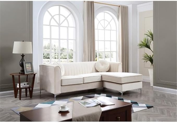 Glory Furniture Delray Velvet Sofa Chaise in Ivory