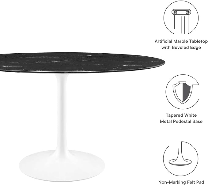 Modway Lippa Oval 54" Artificial Marble Mid-Century Modern Dining Table in White Black