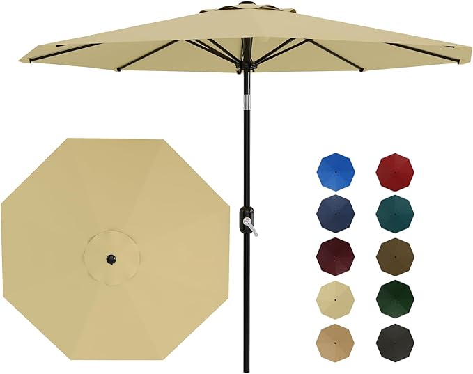 Garvee Patio Umbrella 10 ft, Table Umbrella Outdoor Patio UV Protection with Crank Lift & Push Button Tilt, 8 Sturdy Ribs for Yard, Deck, Pool - Beige