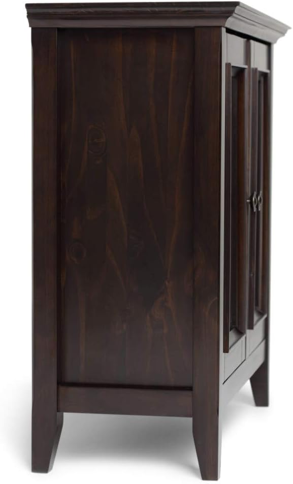 SIMPLIHOME Amherst 32-inch Wide Solid Wood Transitional-Style Low Storage Cabinet in Hickory Brown for Living Room, Entryway, or Dining Area with Adjustable Shelves