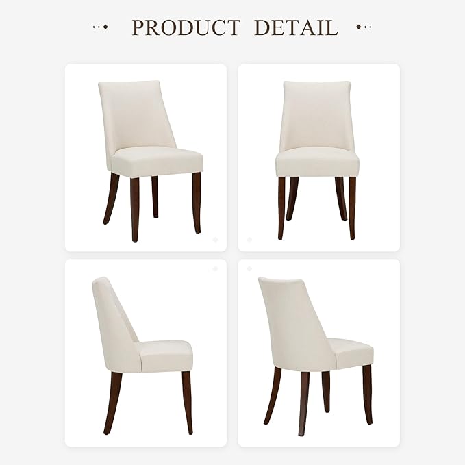 Upholstered Dining Chairs Set of 4, Mid Century Modern Kitchen Chairs with Back, Farmhouse Fabric Side Dining Room Chairs with Wood Legs for Dining Room Restaurant, Beige