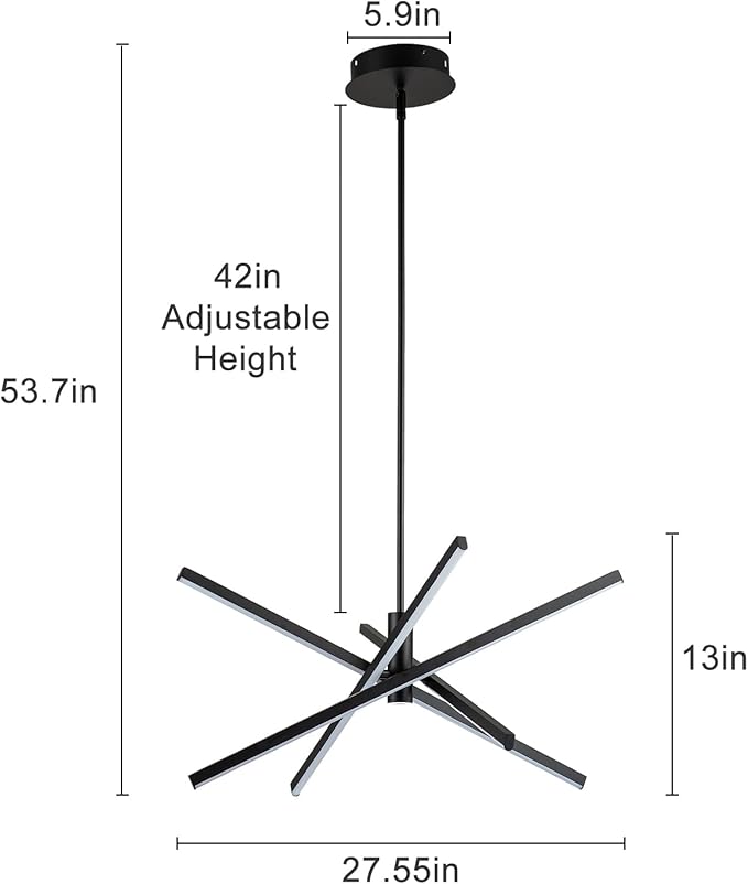 Y'INSP Modern Sputnik Chandeliers LED Linear Chandelier Light Black Pendant Light for Dining Room Kitchen Island Bedroom Living Room LED Embedded Pendant Lighting Fixture