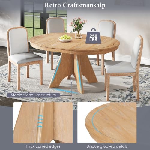 Bellemave 42"-58" Extendable Dining Table for 4-6, Farmhouse Round Kitchen Table with Removable Leaf and Crossed Legs for Kitchen, Dining Room (Natural Wood Wash)