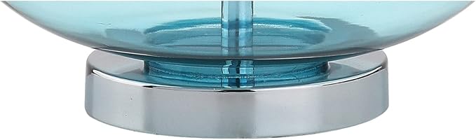 JONATHAN Y 25.5" Aqua/Chrome Glass Teardrop Table Lamp Set of 2 for Bedroom, Modern Bedside Lamps for Living Room, White Linen Drum Shade, LED Bulbs Included (JYL1081B-SET2)