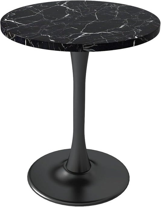 Black Marble Round Dining Table 24" Circle Tulip Table with Thickened Tabletop & Sturdy Metal Pedestal Mid Century Modern Leisure Bistro Kitchen Tables 2 People Small Places Living Room Cafe