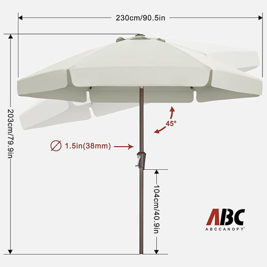 ABCCANOPY 7.5ft Scalloped Patio Umbrella, Outdoor Table Umbrella with Tilt and Crank, Fiberglass Ribs Deck Umbrella for Patio, Pool, Garden, Picnic (Light Beige)