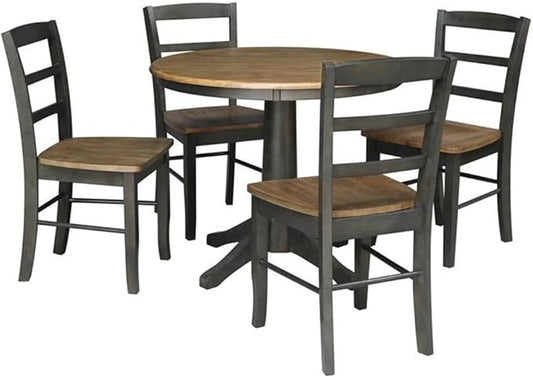 IC INTERNATIONAL CONCEPTS 36 in. Wood Dining Table with 4 Madrid Ladderback Chairs in Hickory/Washed Coal