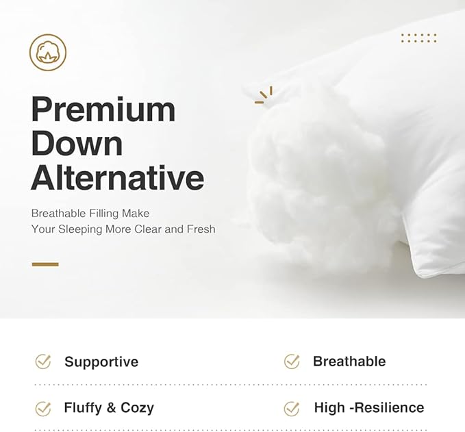 Acanva Bed Pillows for Sleeping, Cooling Hotel Quality with Premium Soft 3D Down Alternative Fill for Back, Stomach or Side Sleepers, Standard (Pack of 2), White