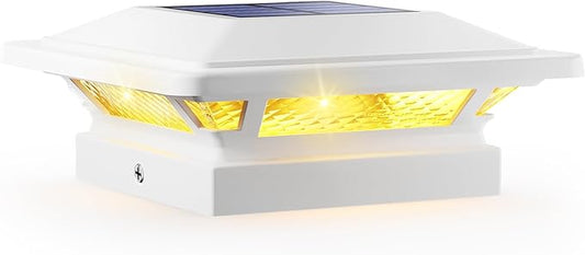 SIEDiNLAR 4x4 Solar Post Cap Lights 16 LEDs 2 Modes 3.5x3.5 4x4 Vinyl Wooden Post Light Waterproof Outdoor for Fence Deck Patio Garden Decor, Warm/Cool White (1 Pack, White)