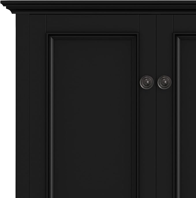 SIMPLIHOME Amherst Storage Cabinet - 66 inch Wide Solid Wood 4-Shelf Sideboard Cabinet in Black, Transitional Buffet for Living Room or Dining Room with 4 Doors and Adjustable Shelves
