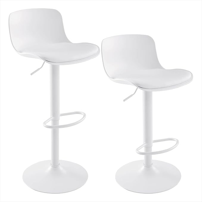 YOUNIKE Bar Stools Set of 2 Modern White PU Leather Counter Height Barstools, Swivel Adjustable Breakfast High Chairs with Back for Bar Counter and Kitchen Island