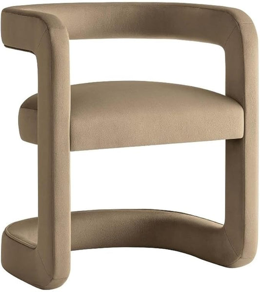 Modway Winslow Stain-Resistant Performance Velvet Dining Chair in Taupe - Open Back Barrel Armchair - Upholstered Dining Chair - Cozy Reading Chair or Velvet Vanity Chair