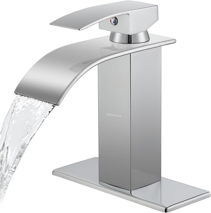 Waterfall Bathroom Faucet, Modern Bathroom Sink Faucet Suit for 1&3 Hole,Single Handle Commercial Sink Faucet,Chrome
