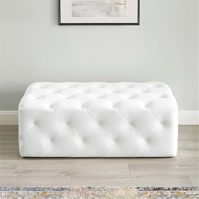 Modway EEI-3767-WHI Anthem 48" Tufted Button Entryway Faux Leather Bench, White