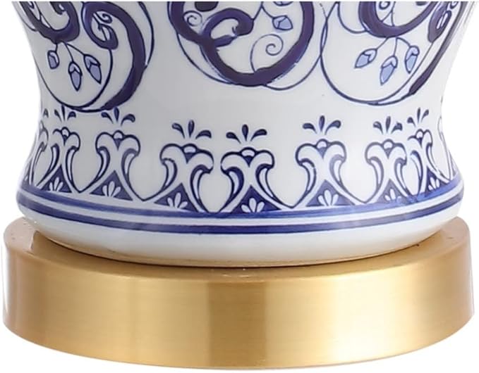 JONATHAN Y 28.5" Blue/White Chinoiserie Ceramic LED Table Lamp, Traditional Hand-Painted Floral Vase Lamp for Living Room, White Linen Shade, LED Bulb Included JYL5014A