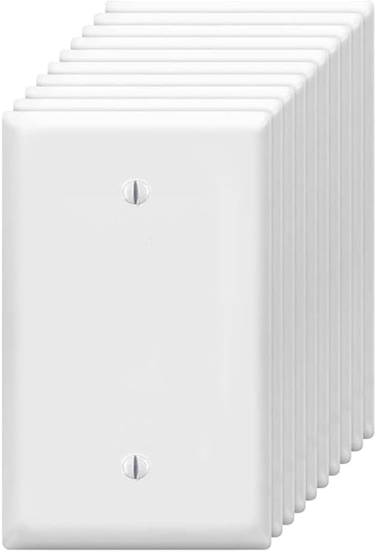 Blank Wall Plates 1-Gang blank Switch Outlet Electrical Cover Plate Unbreakable Thermoplastic Faceplate for Light Receptacle Outlet Switch, White (10 Pack)