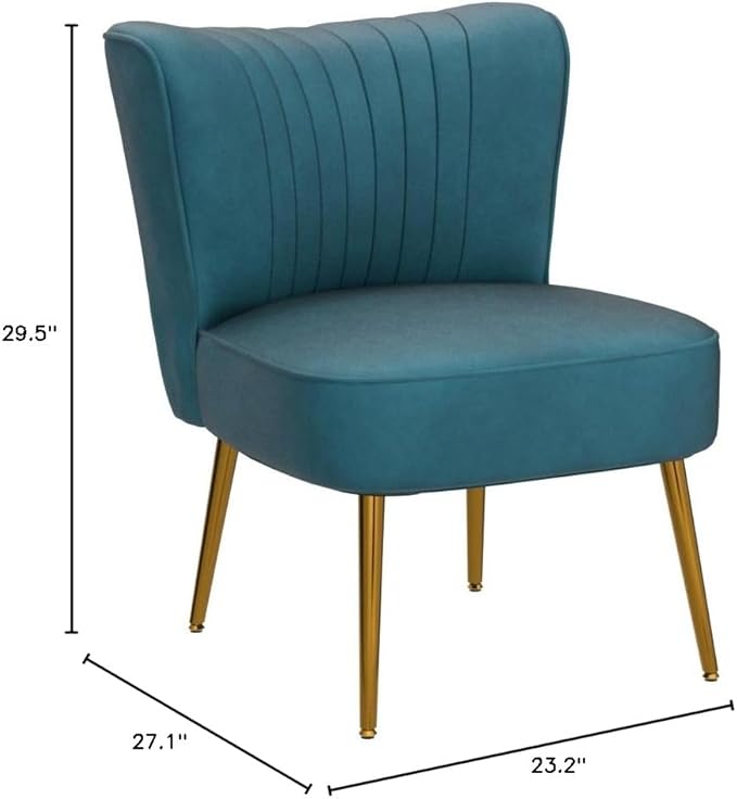 Modern Velvet Accent Chair for Living Room, Bedroom, or Entryway, Stylish and Comfortable Armless Design with Metal Legs, Greynish Blue