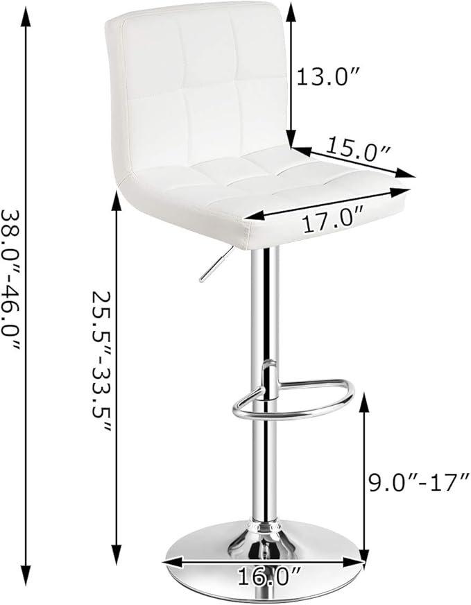 COSTWAY Adjustable Bar Stools Set of 4, Modern Swivel PU Leather Bar Chair with Backrest, Soft Cushioned Seat, Footrest, Sturdy Metal Frame, Comfortable Barstools for Kitchen Island, Pub, White